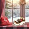 12.2 Inches Birch Logs Christmas Sleigh Decor,Sisal Woodland Animals Figurines in Sleigh Car with Gift Box and Santa Sack as Christmas Table Decor, Fireplace Decor